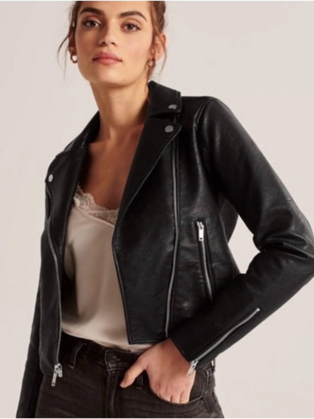 Abercrombie & Fitch Black Faux Leather Moto‎ Jacket Biker Jacket